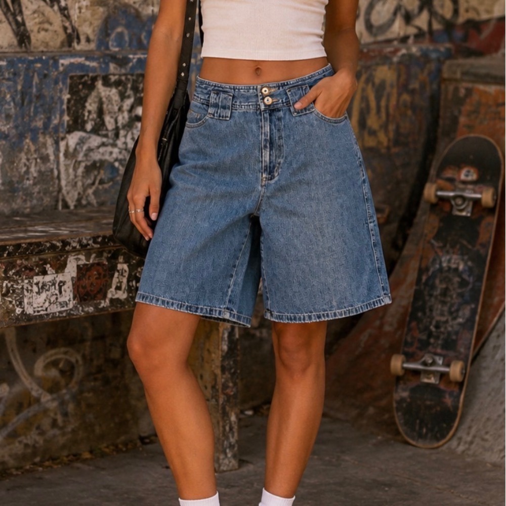 Vintage 90s White Stag Blue Denim Jorts Cargo Utility Shorts V-Notch Waistband